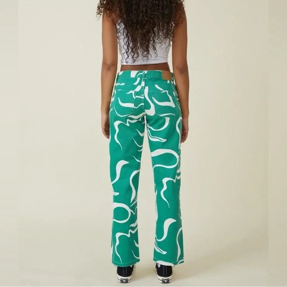 Cotton On Low Rise Green and White Swirl Straight Jeans sz4 - Picture 2 of 13
